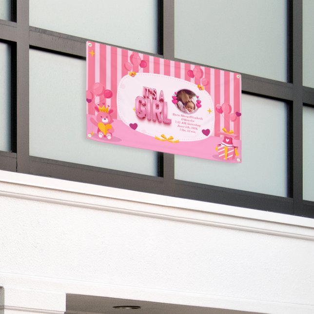 Personalise Baby Girl Gender Reveal Text and Photo Banner (Outside Building)