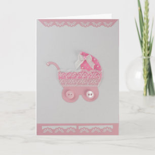 Personalise Baby girl Pink Stroller with lace Card