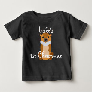 Personalise Baby's First Christmas Cute Reindeer Baby T-Shirt