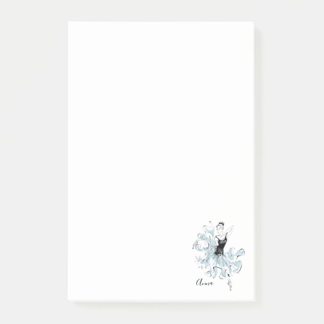 Personalise Ballerina Sketch in Blue Post-it Notes (Front)