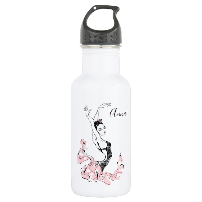 Personalise Ballerina Sketch in Pink 532 Ml Water Bottle (Front)