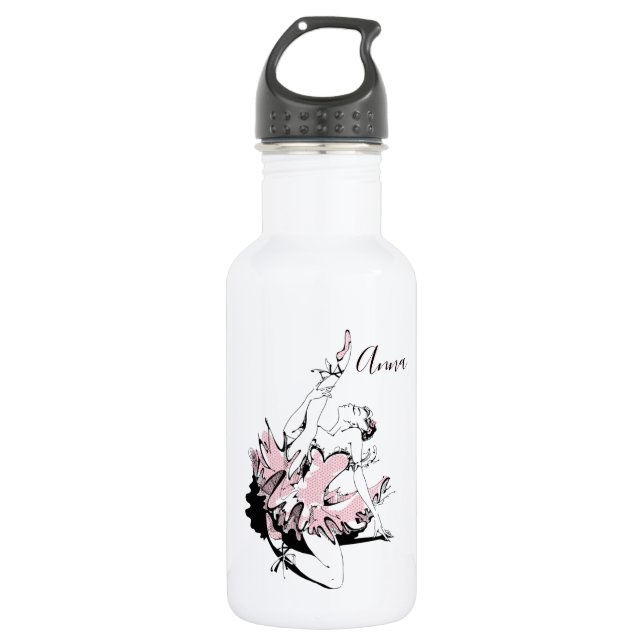 Personalise Ballerina Sketch in Pink 532 Ml Water Bottle (Front)