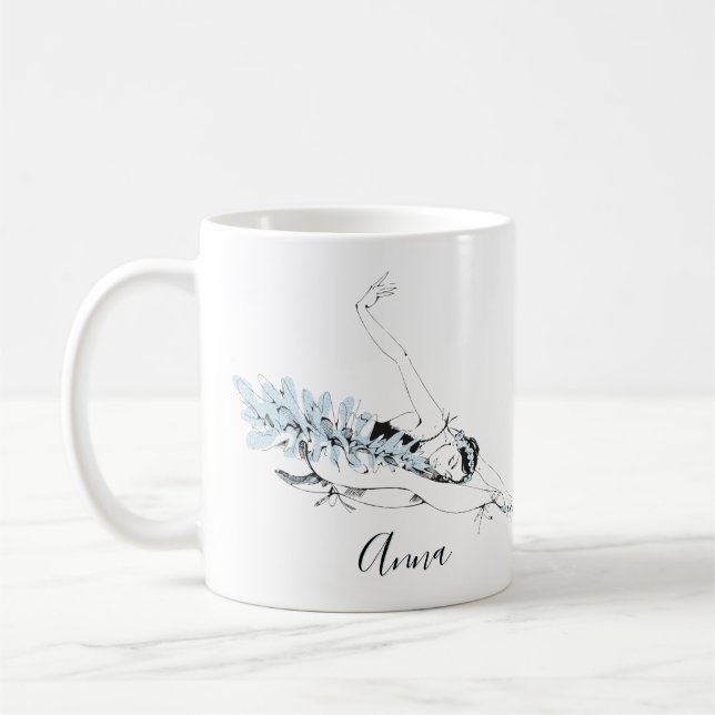 Personalise Ballerina Stretching in Blue Coffee Mug (Left)