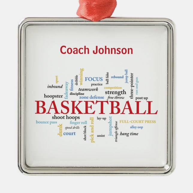 Personalise Basketball Coach Thank You in Words Metal Ornament (Front)