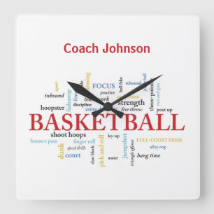 Personalise Basketball Coach Thank You in Words Square Wall Clock