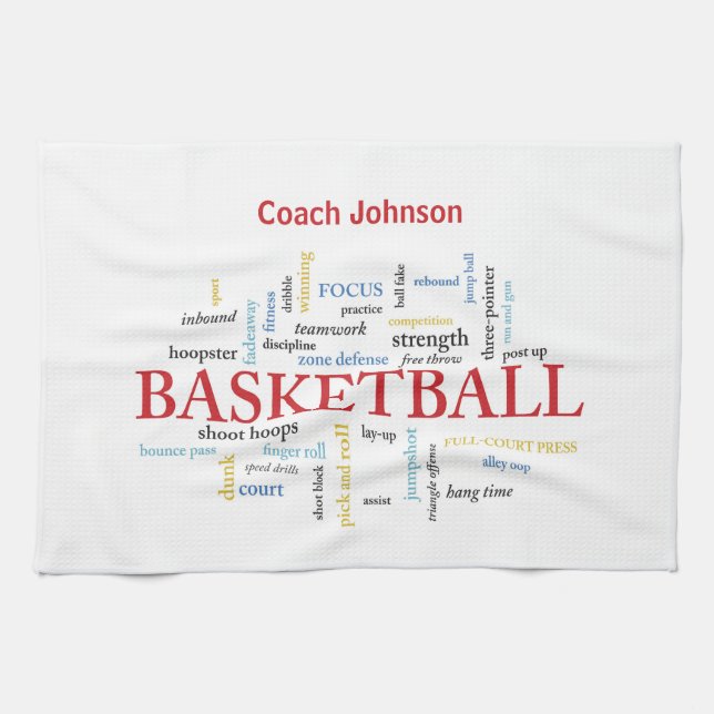 Personalise Basketball Coach Thank You in Words Tea Towel (Horizontal)
