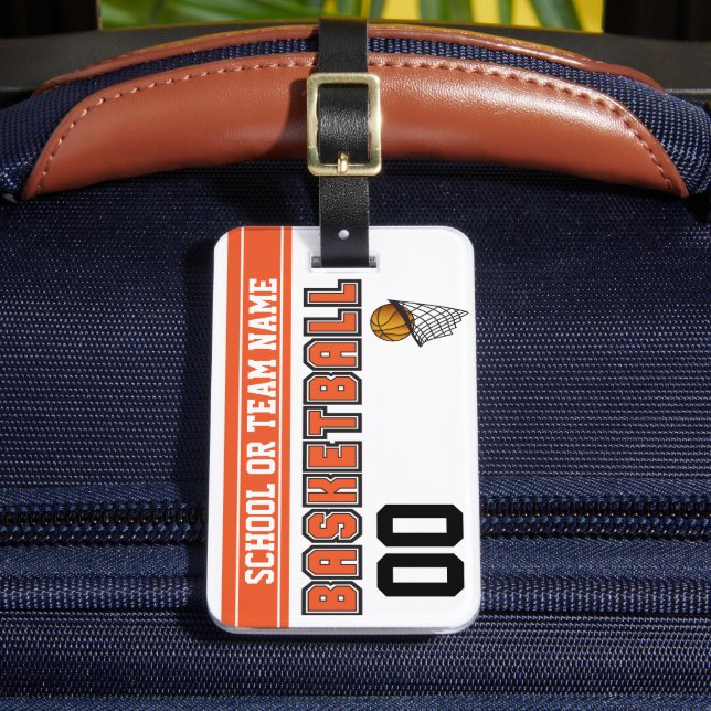 Personalise Basketball Orange and Black Luggage Tag (Front Insitu 2)