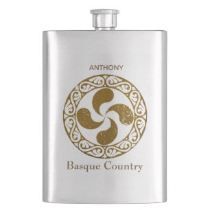 Personalise, Basque distressed bronze Lauburu, Hip Flask