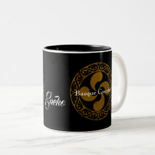 Personalise, Basque distressed bronze Lauburu, Two-Tone Coffee Mug