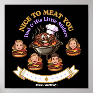 Personalise BBQ Grill Master Gift Nice To Meat You Poster