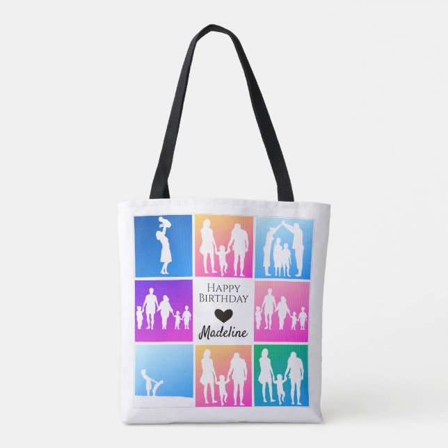 Personalise Bday Gift 8+8 Photo Grid Template  Tote Bag (Back)