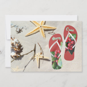 Personalise beach Christmas   holly and star fish Holiday Card