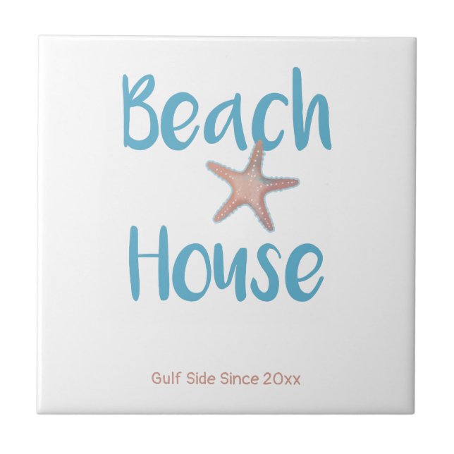 Personalise Beach House Starfish Ceramic Tile (Front)