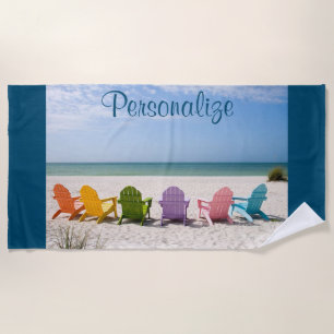 Personalise Beach with Colourful Beach Chairs Beach Towel