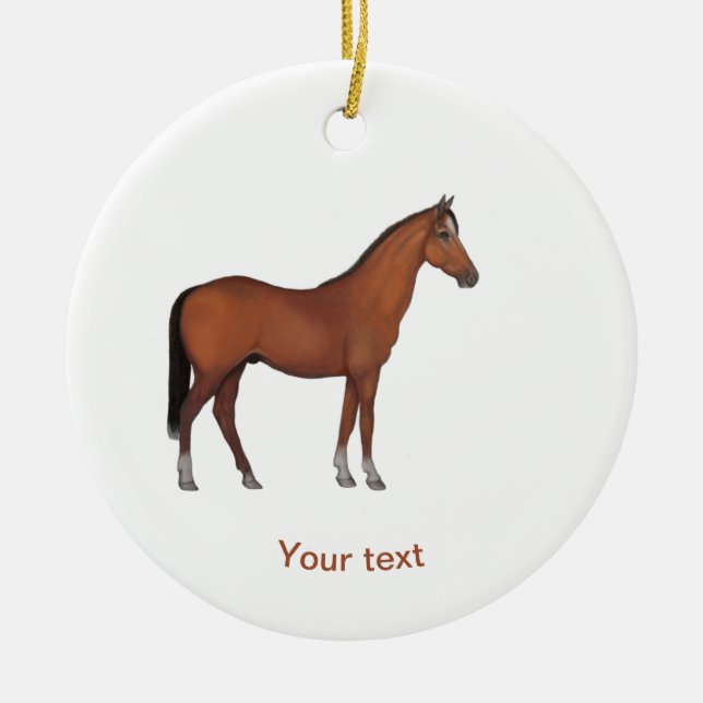 Personalise Beautiful brown horse standing Ceramic Ornament (Front)