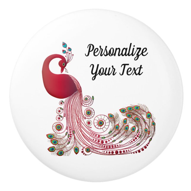 Personalise Beautiful Peacock Decor Ceramic Knob (Front)
