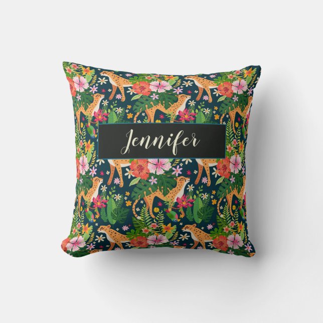Personalise Beautiful Rainforest Bird Tiger Flower Cushion (Front)