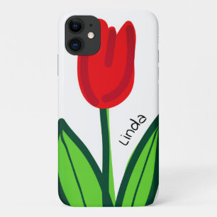 Personalise beautiful red tulip flower drawing iPhone 11 case
