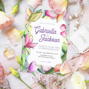 Personalise Beautiful Watercolor Outlined Flower Invitation