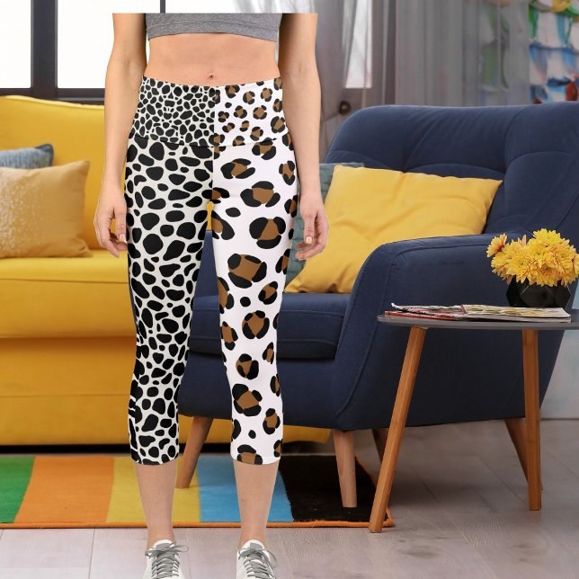 Personalise Big Cat Pattern Brown White Black Spot Capri Leggings (Creator Uploaded)