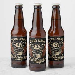 Personalise Biker Motorcycles Motor Wings Garage Beer Bottle Label