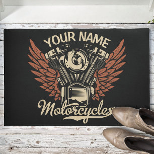 Personalise Biker Motorcycles Motor Wings Garage Doormat