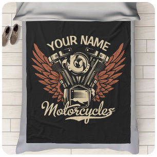 Personalise Biker Motorcycles Motor Wings Garage Fleece Blanket