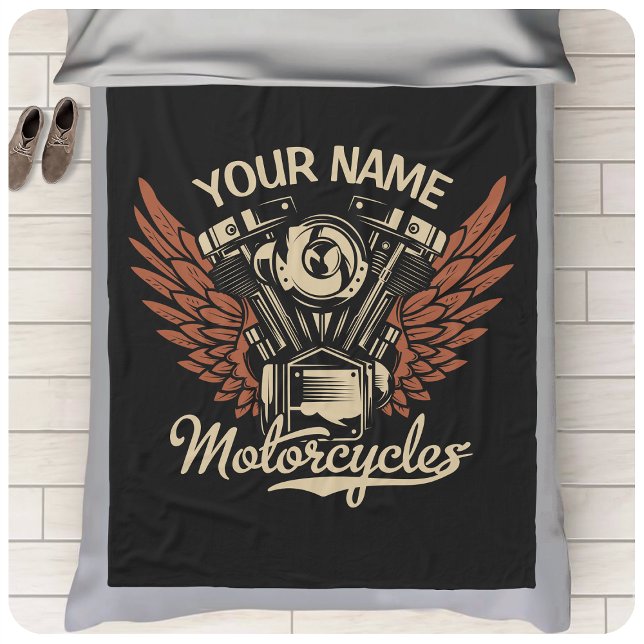  Personalise Biker Motorcycles Motor Wings Garage  Fleece Blanket (Creator Uploaded)