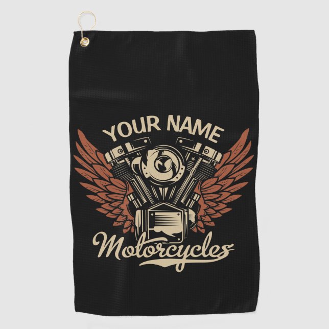  Personalise Biker Motorcycles Motor Wings Garage  Golf Towel (Front)