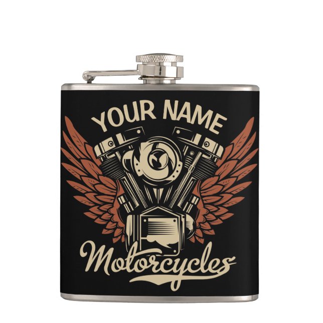  Personalise Biker Motorcycles Motor Wings Garage  Hip Flask (Front)