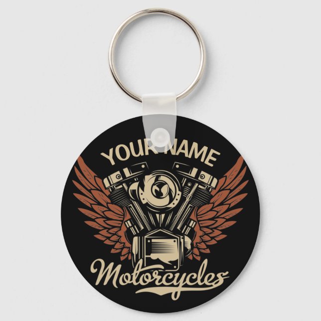  Personalise Biker Motorcycles Motor Wings Garage Key Ring (Front)