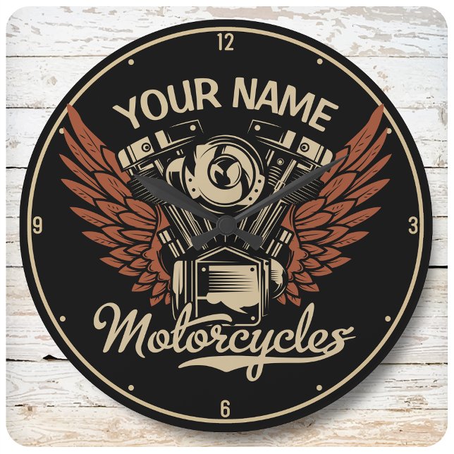  Personalise Biker Motorcycles Motor Wings Garage Large Clock (Creator Uploaded)
