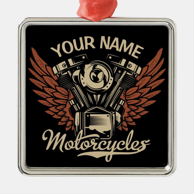  Personalise Biker Motorcycles Motor Wings Garage  Metal Ornament (Front)