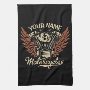 Personalise Biker Motorcycles Motor Wings Garage Tea Towel