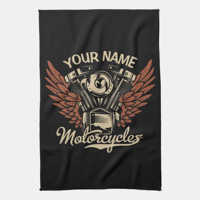  Personalise Biker Motorcycles Motor Wings Garage  Tea Towel (Vertical)
