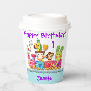 Personalise Birthday Animal Train Young Child Napk Paper Cups