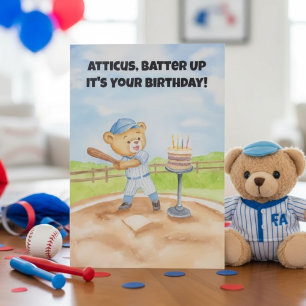 Personalise Birthday Baseball Teddy Bear  Card