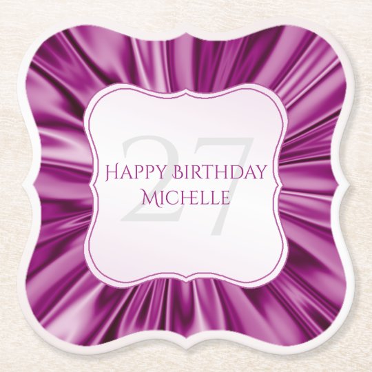 Personalise Birthday Faux Orchid Satin Bracket Paper Coaster