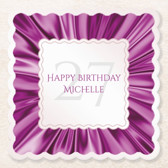 Personalise Birthday Faux Orchid Satin scallops Paper Coaster