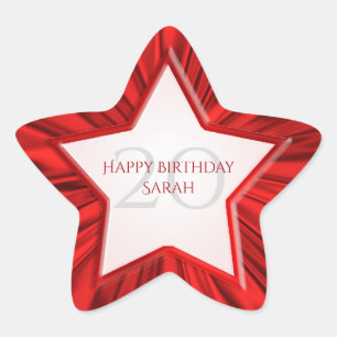 Personalise  Birthday  Faux Vibrant Red Satin Star Sticker