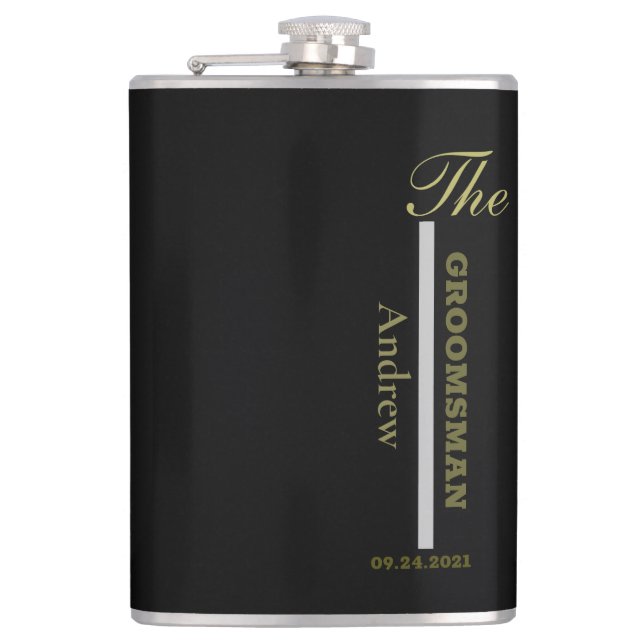 Personalise Black and Silver Groomsman Gift Hip Flask (Front)