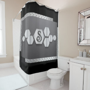 Personalise Black and Silver Metal Shower Curtain