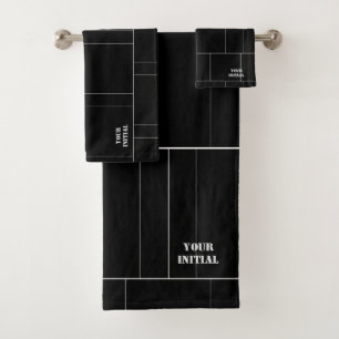 Personalise Black And White Pin Stripe Bath Towel Set