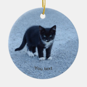 Personalise Black and white Tuxedo kitten Ceramic Ornament