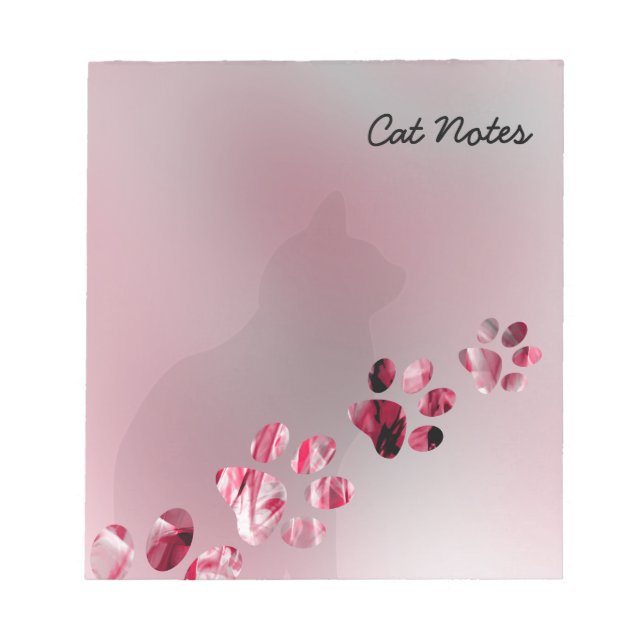 Personalise Black Cat Paw Prints For Cat Lovers Notepad (Front)