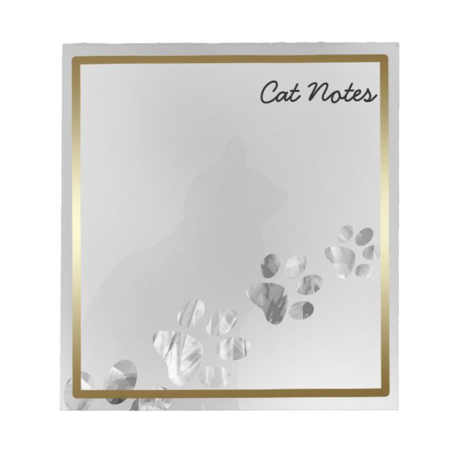 Personalise Black Cat Paw Prints For Cat Lovers Notepad (Front)