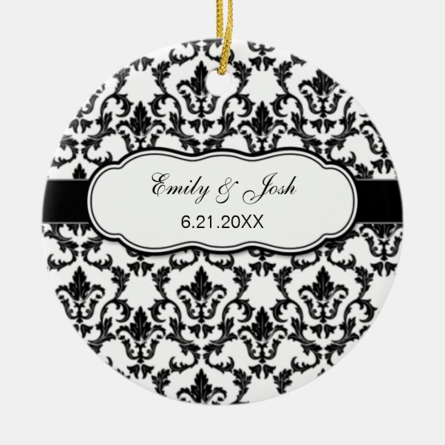 Personalise Black Damask Ornament (Front)