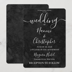 Personalise: Black Dark Grunge Texture Wedding Invitation