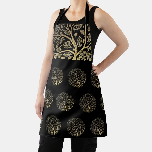 Personalise Black Gold Family Tree Genealogy  Apron (Insitu)