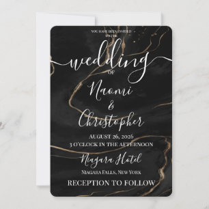 Personalise: Black Gold Vein Alcohol Ink Wedding Invitation